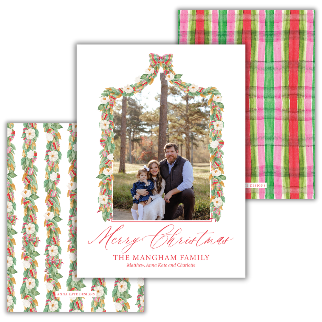 Christmas Tartan Magnolia Photo Card