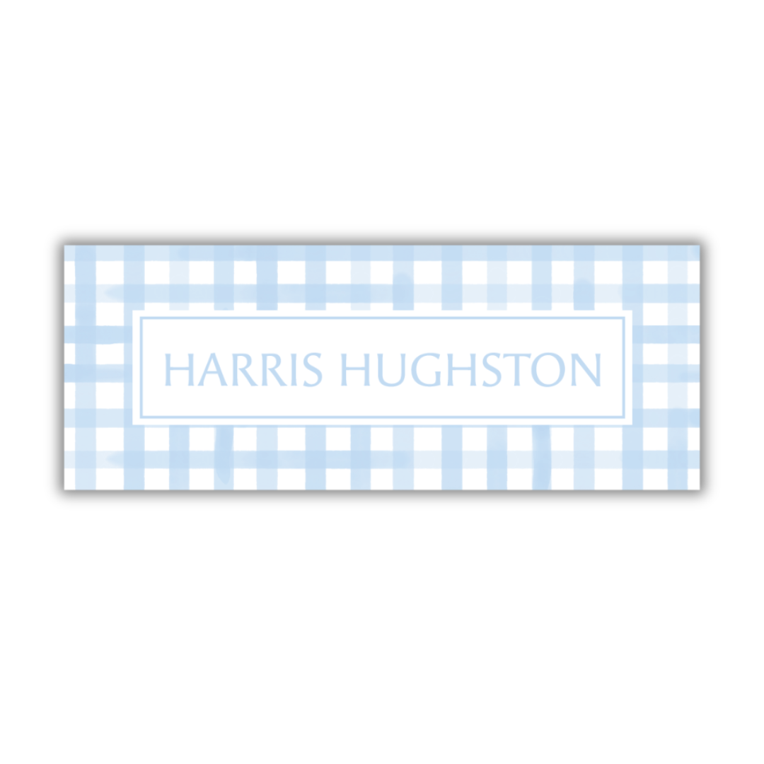 Blue Gingham Name Label