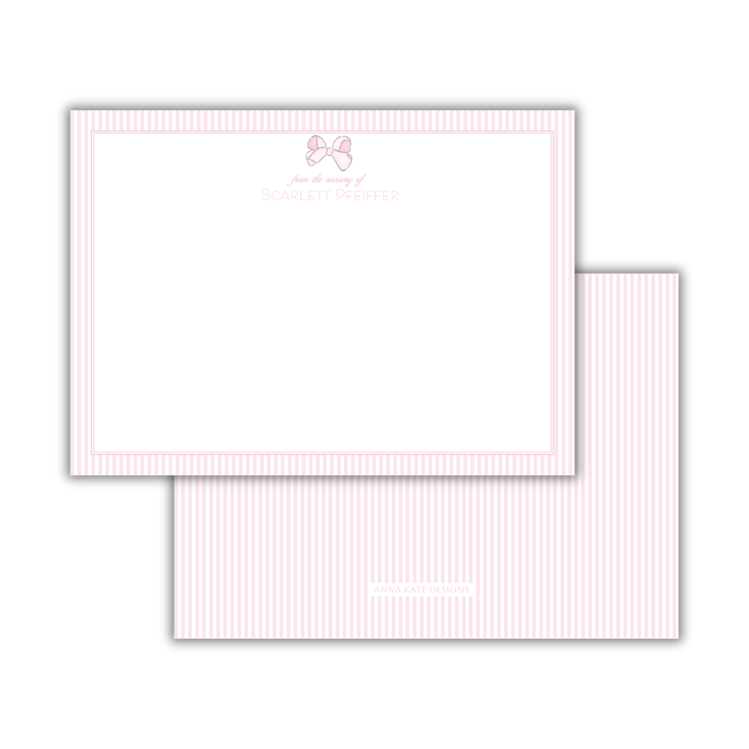 Pink Bow From The Nursery Notecard- Set of 20