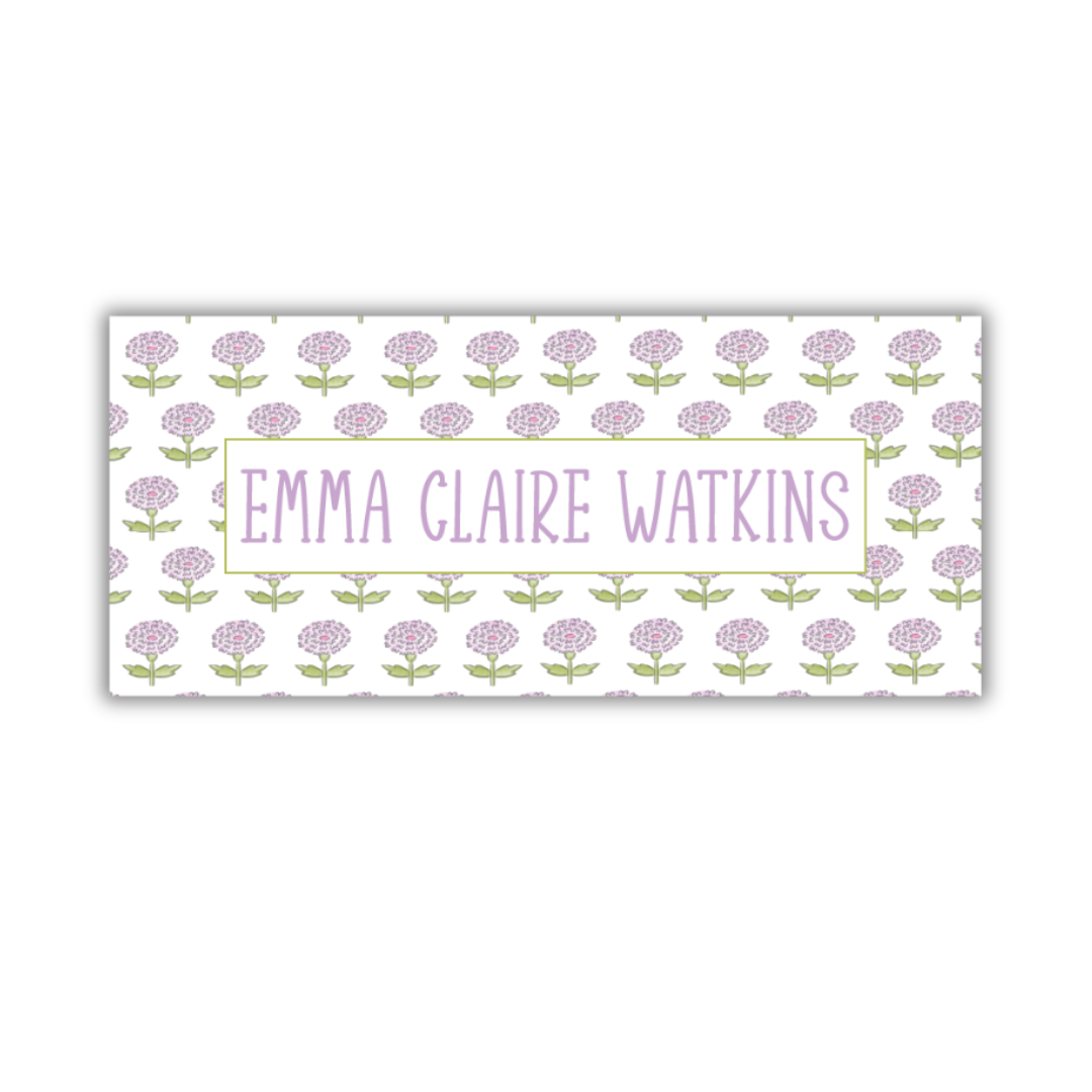 Purple Posies Name Label