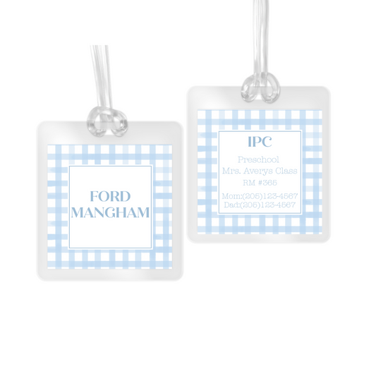 Blue Gingham Laminated Bag Tag