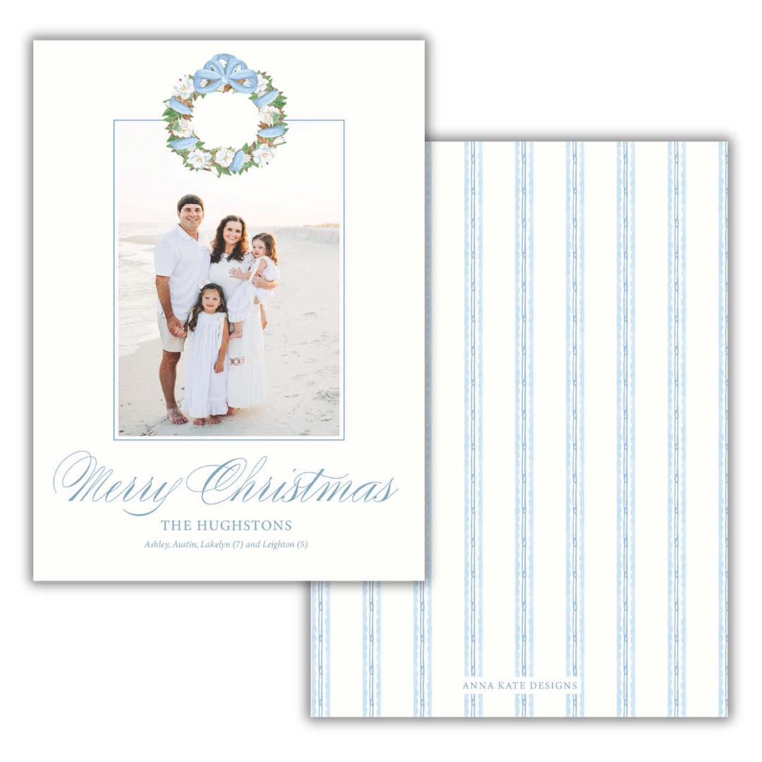 Blue Magnolia Wreath Photo Card