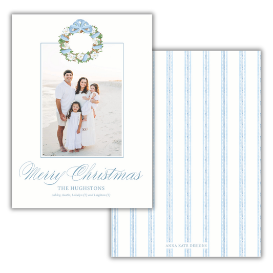 Blue Magnolia Wreath Photo Card