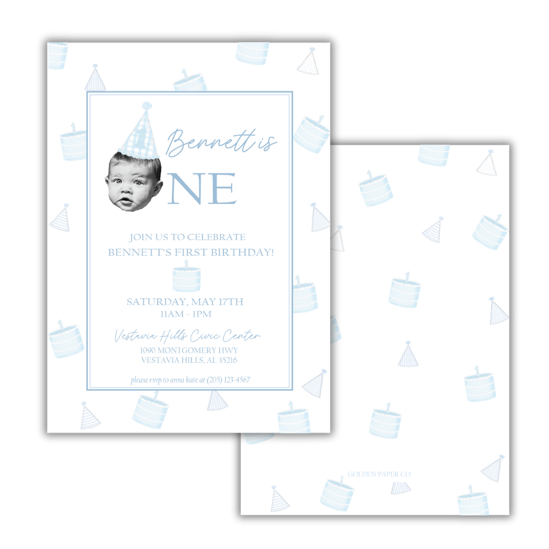 Blue Party Hat Birthday Invitation