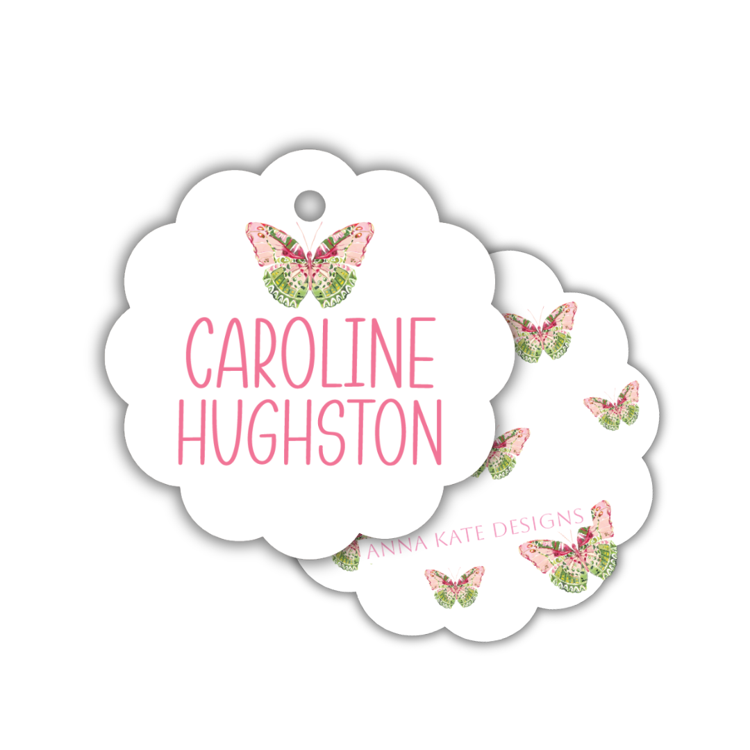 Botanical Butterfly Scalloped Circle Gift Tag- Set of 24