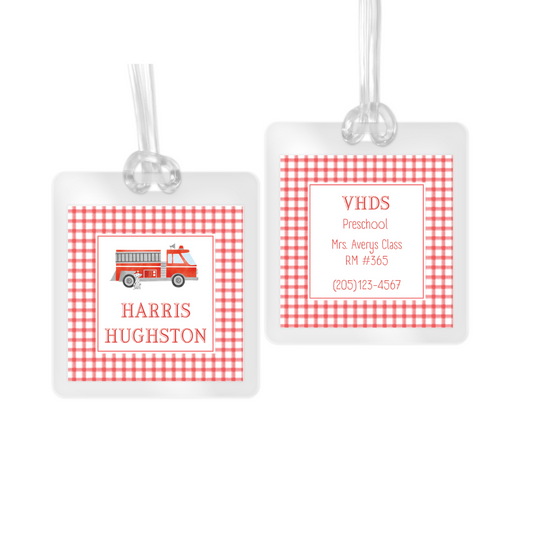 Firetruck Laminated Bag Tag