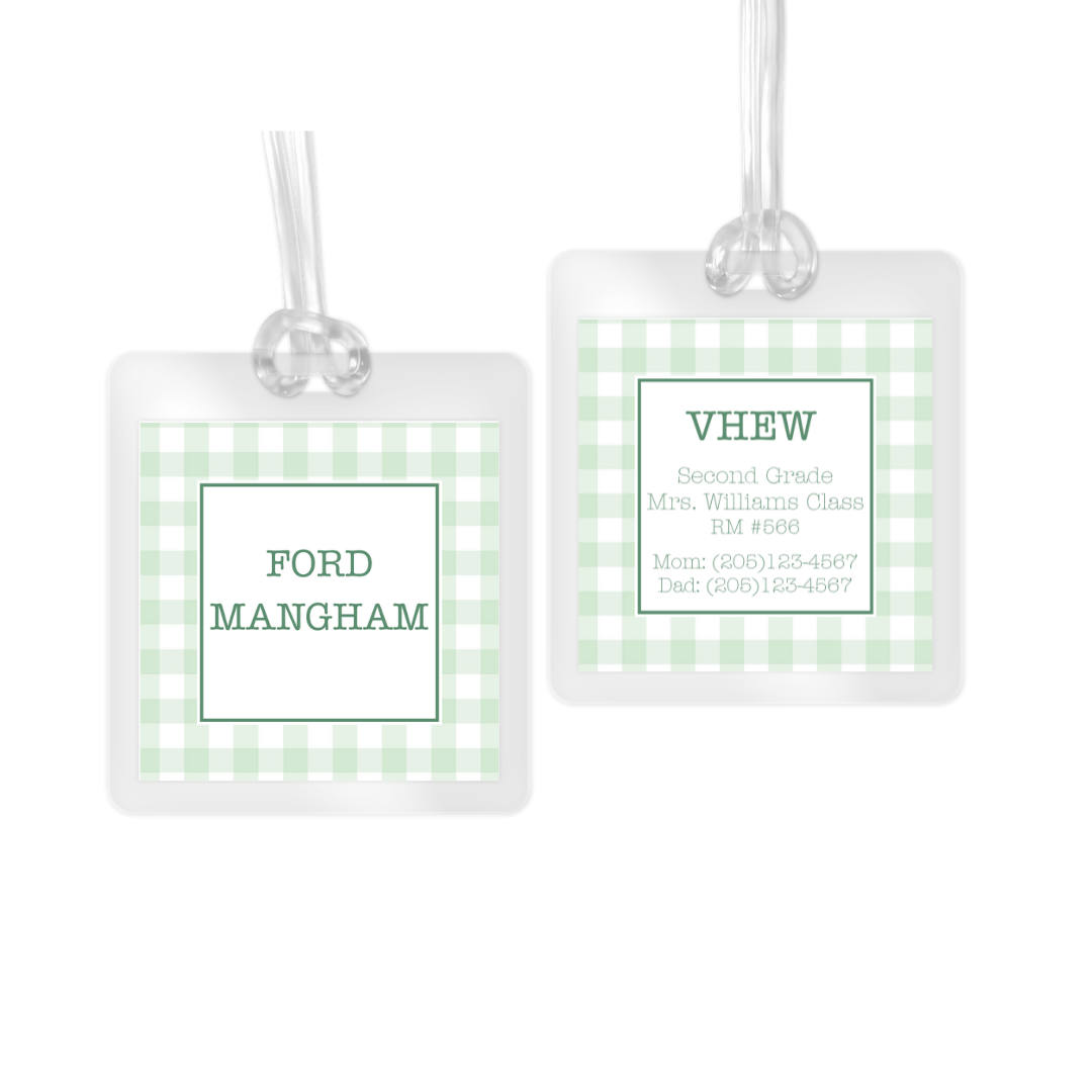 Green Gingham Laminated Bag Tag