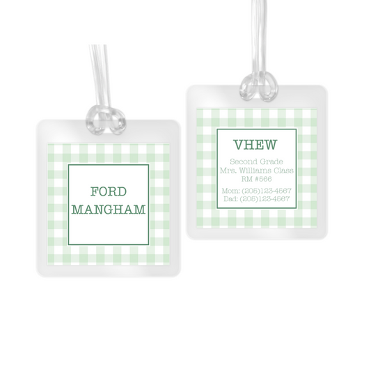 Green Gingham Laminated Bag Tag