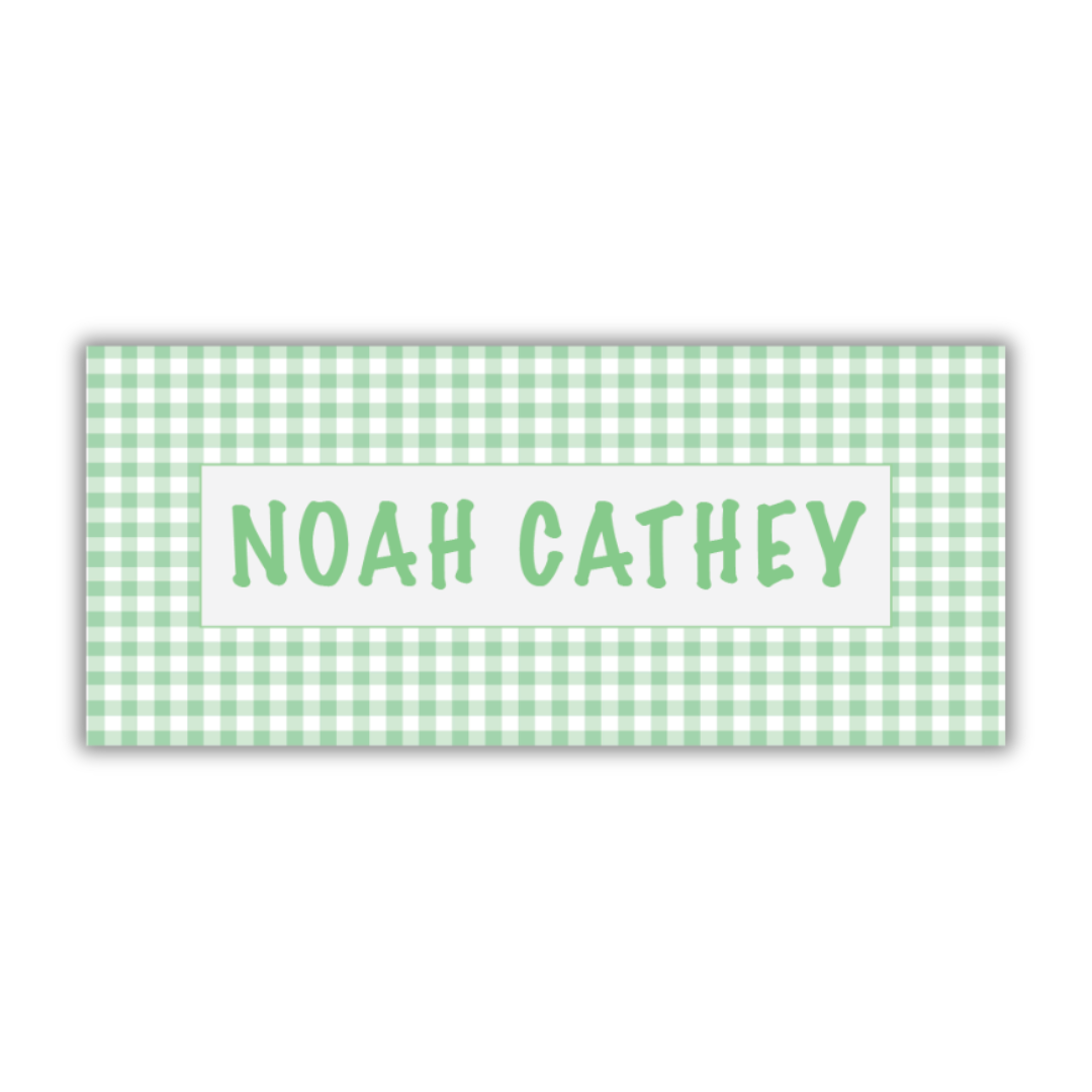 Green Gingham Name Label