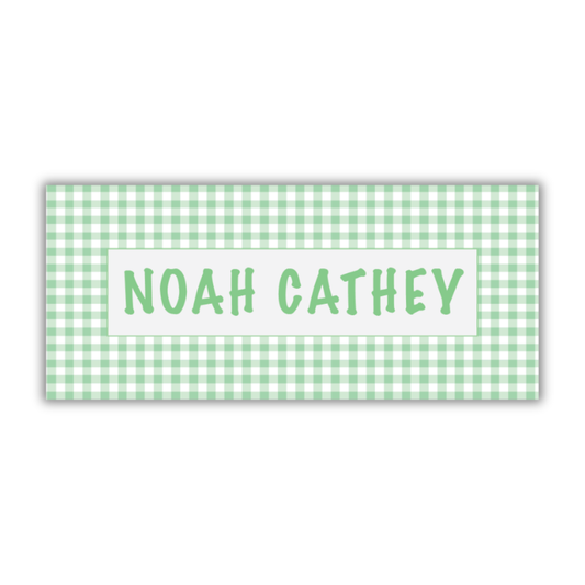Green Gingham Name Label
