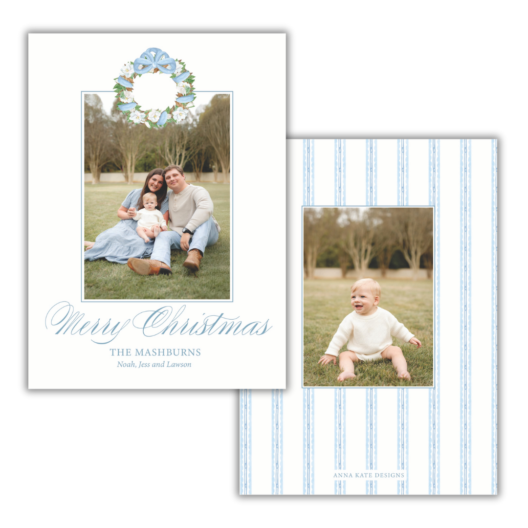 Blue Magnolia Wreath Photo Card