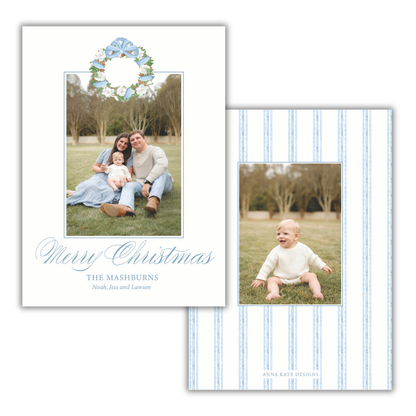 Blue Magnolia Wreath Photo Card