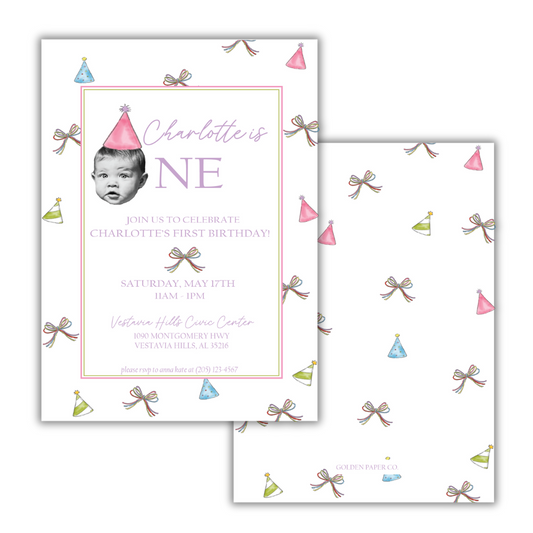 Rainbow Party Hat Birthday Invitation