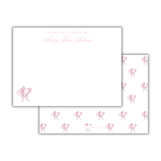 Pink Bonnet From The Nursery Notecard- Set of 20