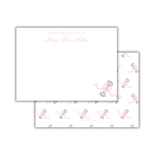 Pink Rattle From The Nursery Notecard- Set of 20