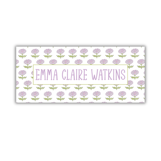 Purple Posies Name Label