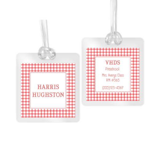 Red Gingham Laminated Bag Tag