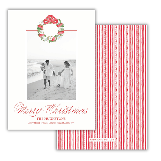 Red Magnolia Wreath Photo Card