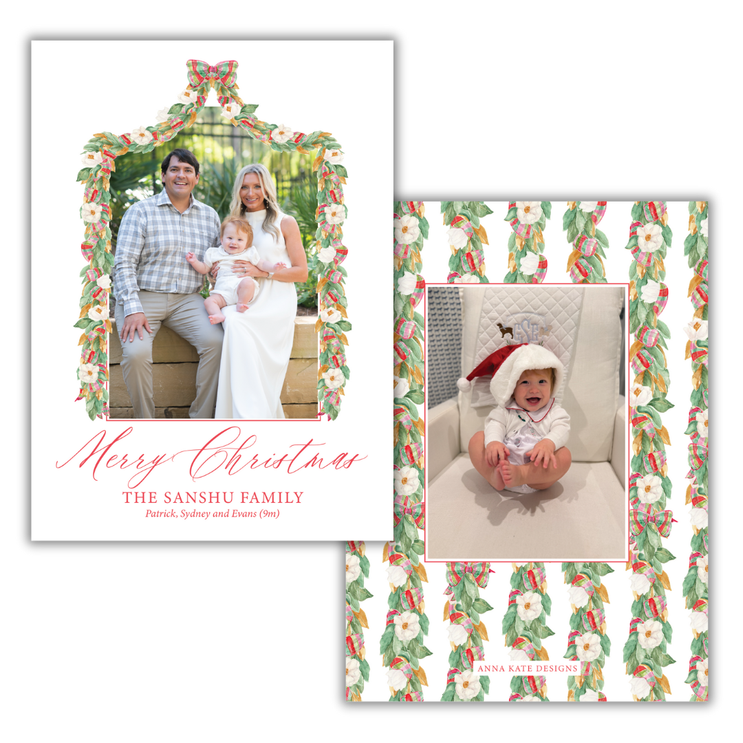 Christmas Tartan Magnolia Photo Card