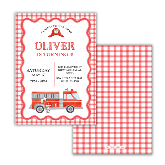 Sound the Alarm Gingham Birthday Invitation